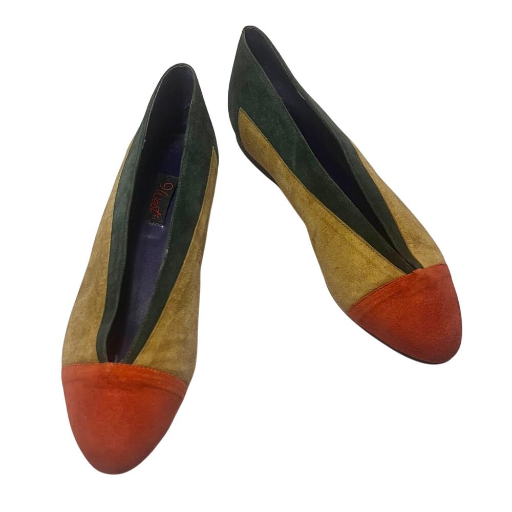 Vintage 80s Nine West Colorblock Flats Shoes Women's 8.5 Leather Insole Outsole